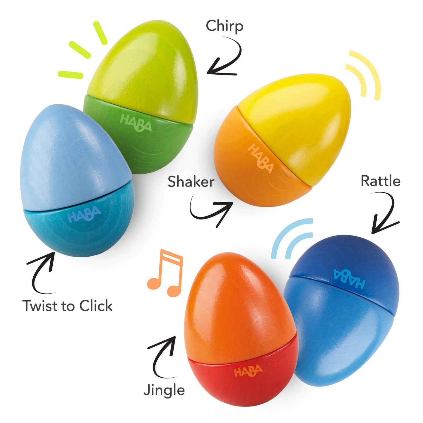 Set of 5 Musical Wooden Eggs